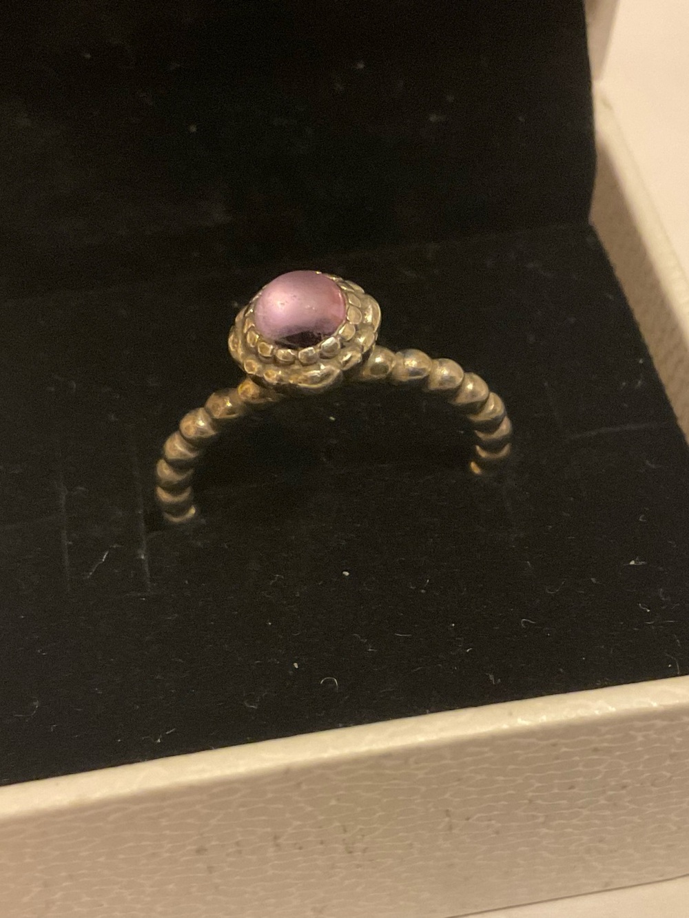 Pandora Silver Ring with Purple Cabochon